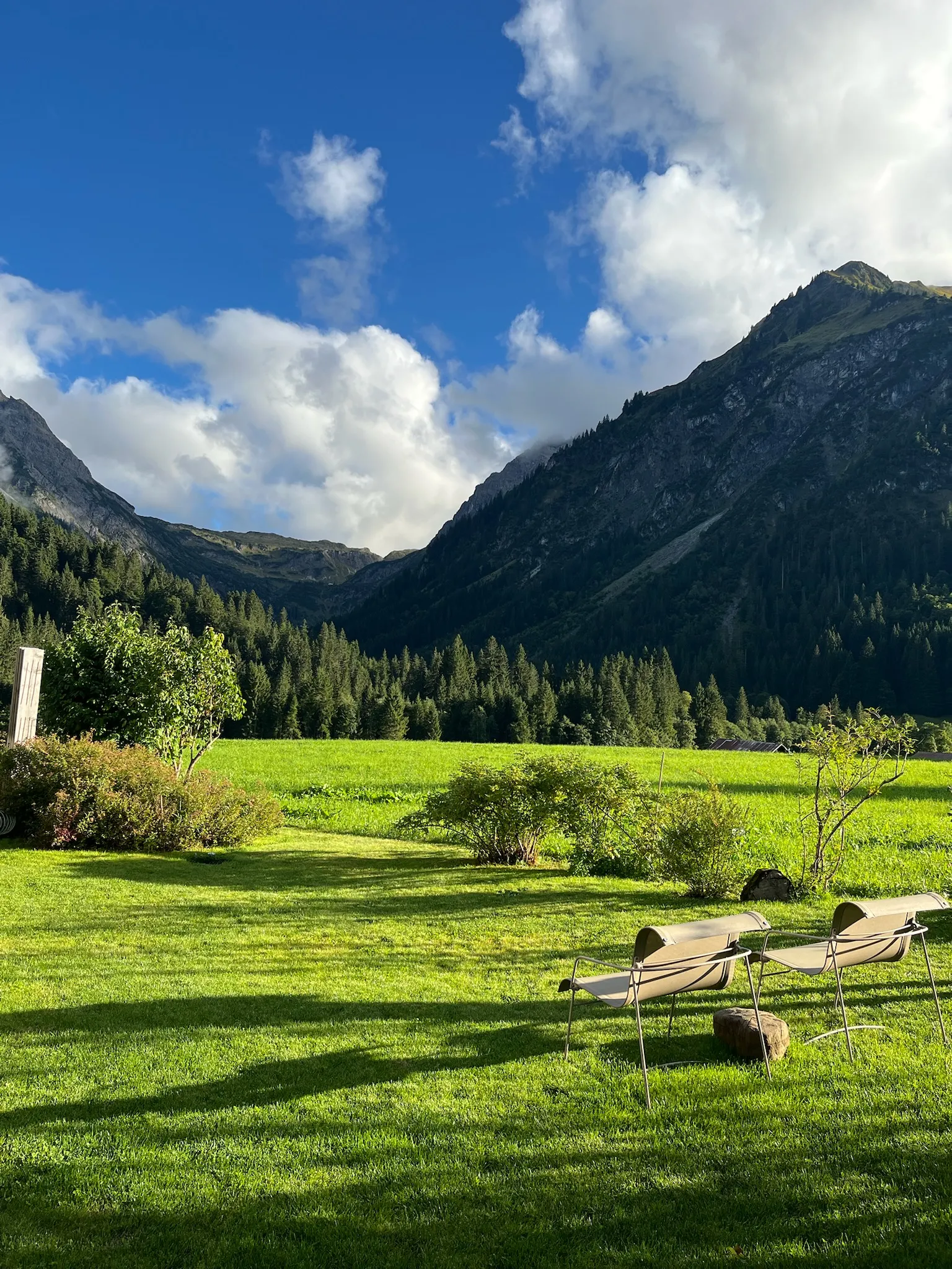 Garten der Ferienwohnung HEIMET mit Bergkulisse